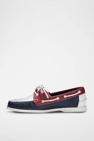 Chaussures bateau en cuir Thomas - Bleu marine et blanc - Guillemets