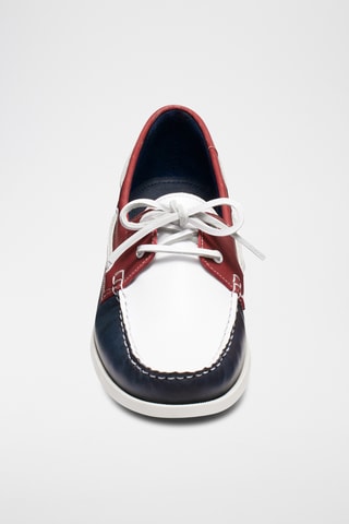 Chaussures bateau en cuir Thomas - Bleu marine et blanc - Guillemets