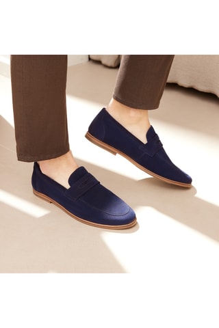 Mocassins en nubuck Lucas - Bleu marine - Guillemets