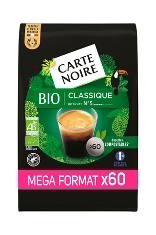 5 x Café classique bio - 60 dosettes compostables pour machine à dosettes souples