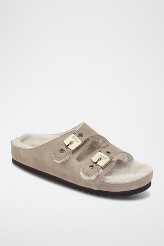 Mules fourrées en cuir Kim Taupe