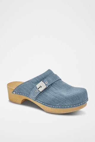 Sabots à talons en nubuck Pescura Clog 50 - Bleu denim
