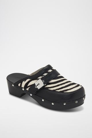 Sabots en cuir de poney Clog - Noir et blanc