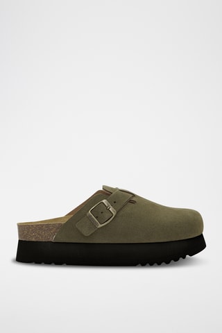 Sabots plateformes en nubuck Justine - Kaki