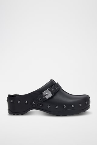 Sabots fourrés en cuir Pescura Phoebe - Noir