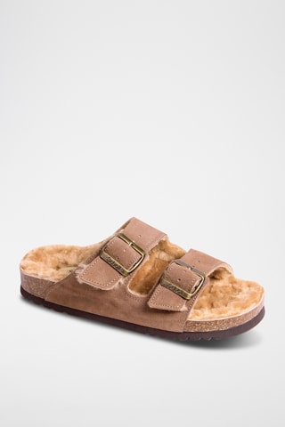 Mules fourrées en nubuck Josephine - Taupe