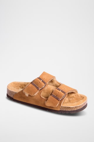 Mules fourrées en nubuck Josephine - Marron clair