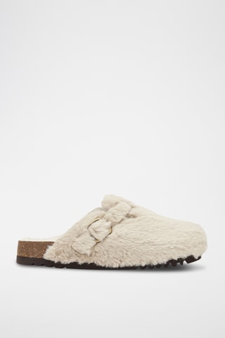 Sabots fourrés en cuir de mouton Fae New - Blanc