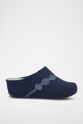 Sabots compensés en laine et nubuck Inverness Strass Wedge - Bleu marine