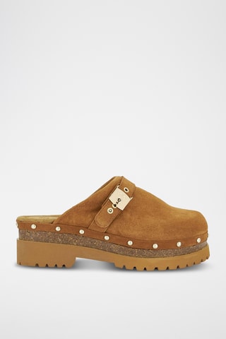 Sabots à talons en nubuck Cindy - Camel