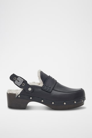 Sabots fourrés à talons en cuir Penelope - Noir