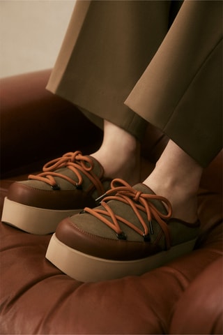 Sabots plateformes en cuir Lindsay - Kaki