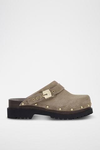 Sabots à talons en nubuck Cindy - Taupe