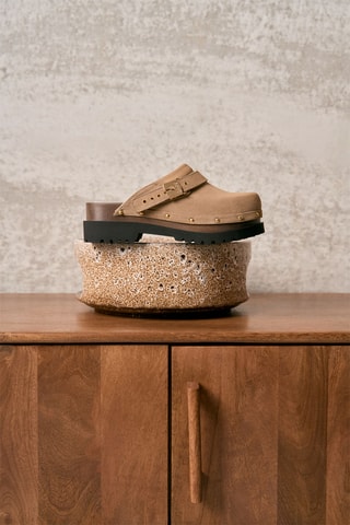 Sabots à talons en nubuck Cindy - Taupe