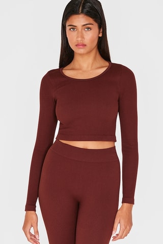 Crop top e leggings cintura subida - Castanho