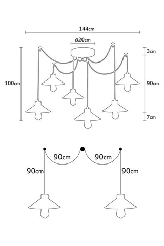 Suspension araignée Manavgat - Noir et cuivré - 6 x 40 W