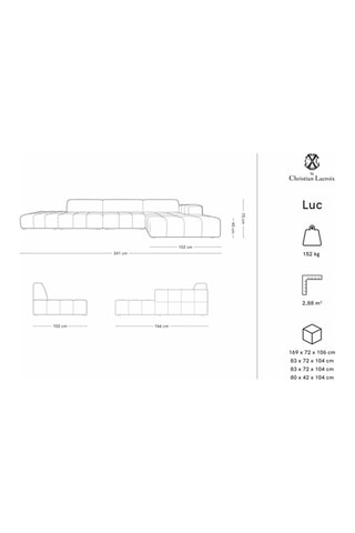 Canapé d'angle droit Luc - Gris clair - 5 places - Toucher velours