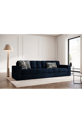 Canapé Yohan - Bleu roi - 4 places - En tissu synthétique - Toucher velours