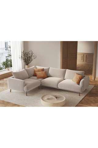 Canapé d’angle gauche Margot - Beige - 6 places - En tissu velours