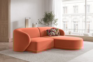 Canapé d’angle gauche modulable Lionel - Corail - 3 places - En tissu velours