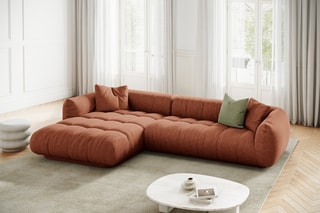 Canapé d’angle gauche modulaire Julia - Rouge brique - 3 places - En tissu structurel