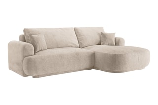 Canapé d’angle droit modulable et convertible Adriana - Beige - 5 places - Tissu structurel 