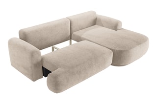 Canapé d’angle droit modulable et convertible Adriana - Beige - 5 places - Tissu structurel 