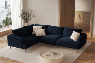 Canapé d'angle gauche Margot - Bleu roi - 6 places - En tissu velours
