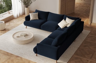 Canapé d’angle symétrique Margot - Bleu roi - 5 places - En tissu velours
