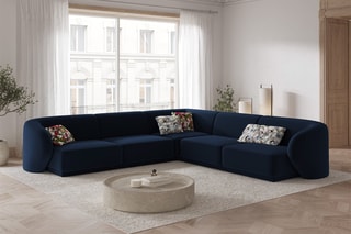 Canapé d'angle modulable Lionel - Bleu roi - 6 places - Toucher velours