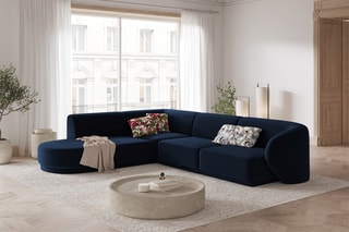 Canapé d'angle gauche modulaire Lionel - Bleu roi - 5 places - Toucher velours