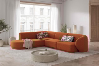 Canapé d'angle gauche Lionel - Terre cuite - 5 places - Tissu chenille