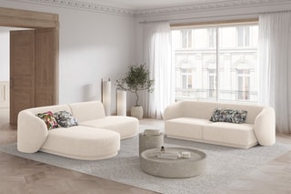 Canapé d'angle gauche ouvert modulaire Lionel - Beige clair - 4 places - Toucher tissu chenille