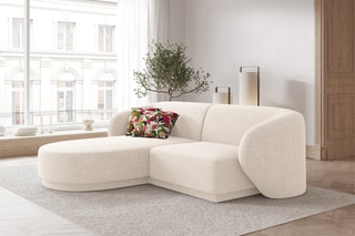 Canapé d'angle gauche modulaire Lionel - Beige clair - 3 places - Toucher tissu chenille