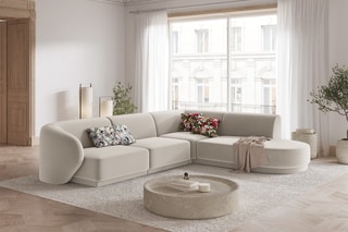 Canapé d'angle droit modulaire Lionel - Beige - 5 places - Toucher velours