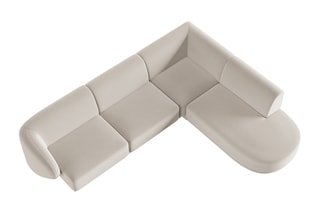 Canapé d'angle droit modulaire Lionel - Beige - 5 places - Toucher velours