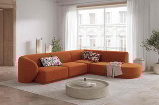 Canapé d'angle droit Lionel - Terracotta - 5 places - Revêtement en tissu chenille