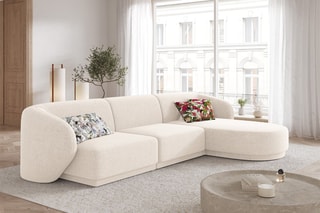 Canapé d'angle droit modulaire Lionel - Beige clair - 4 places - Toucher tissu chenille