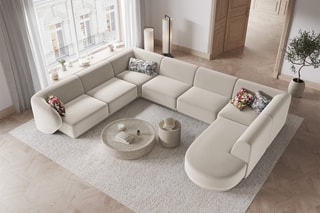 Canapé d’angle gauche panoramique Lionel - Beige - 8 places - Toucher velours