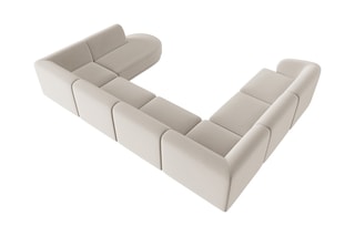 Canapé d’angle gauche panoramique Lionel - Beige - 8 places - Toucher velours