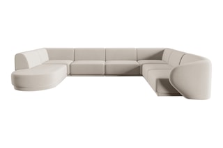 Canapé d'angle droit panoramique Lionel - Beige - 8 places - Revêtement en velours