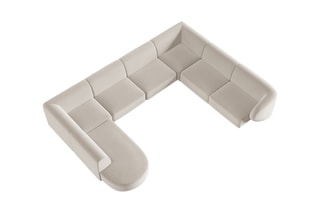 Canapé d'angle droit panoramique Lionel - Beige - 8 places - Revêtement en velours