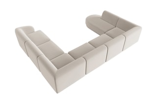 Canapé d'angle droit panoramique Lionel - Beige - 8 places - Revêtement en velours