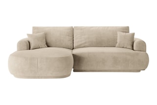 Canapé d’angle gauche modulable et convertible Adriana - Beige clair - 5 places - Tissu velours