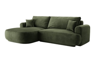Canapé d’angle gauche modulable et convertible Adriana - Vert - 5 places - Tissu velours