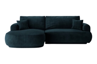 Canapé d’angle gauche modulable et convertible Adriana - Bleu pétrole - 5 places - Tissu velours