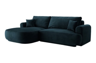 Canapé d’angle gauche modulable et convertible Adriana - Bleu pétrole - 5 places - Tissu velours