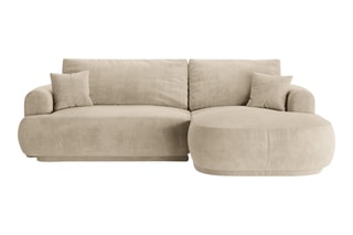 Canapé d’angle droit modulable et convertible Adriana - Beige clair - 5 places - Tissu velours