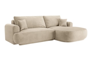 Canapé d’angle droit modulable et convertible Adriana - Beige clair - 5 places - Tissu velours