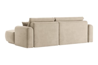 Canapé d’angle droit modulable et convertible Adriana - Beige clair - 5 places - Tissu velours